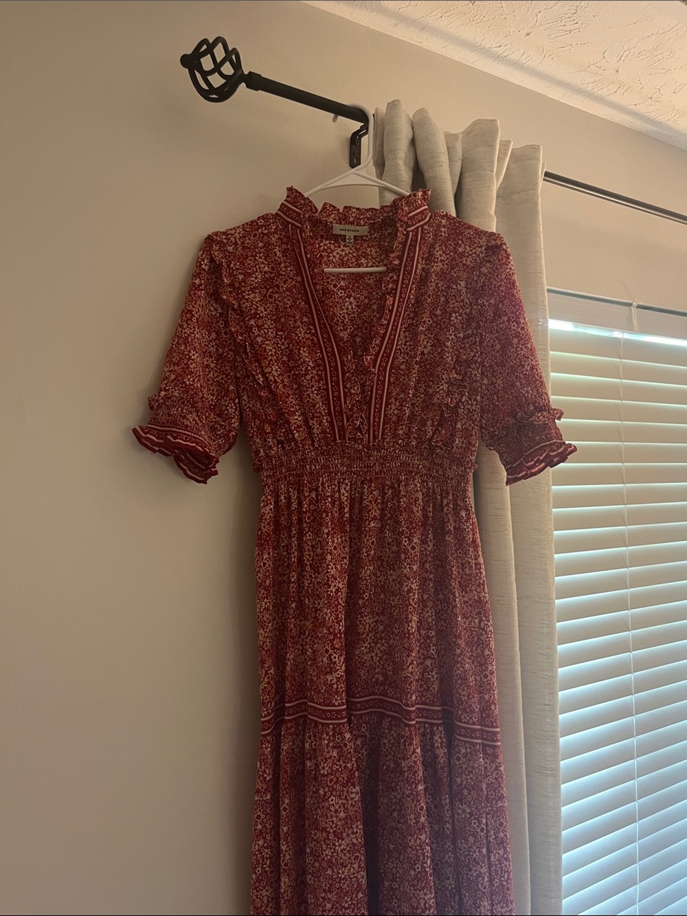 Max Studio Burgundy Floral Tiered Maxi Dress